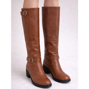 Dream Paris Brown Knee High Boots Quilted Side Zip Buckle Women's Size 8.5 New